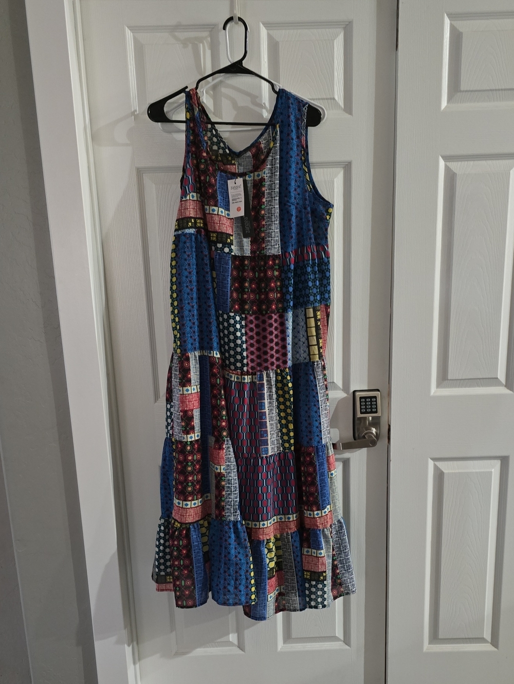 Zanzea Blue Multi Patchwork Tiered Maxi Dress